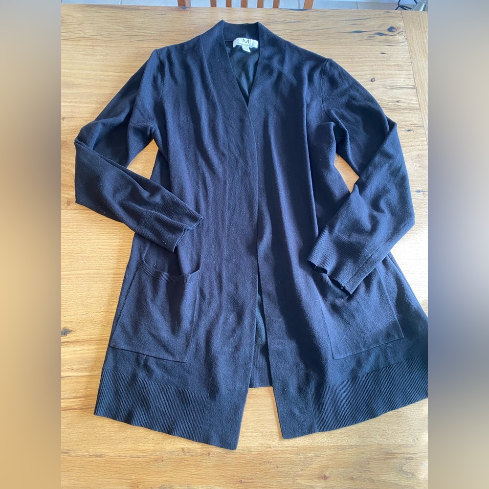 Maraschino‎ Long Sleeve Stretch Knit Open Duster Black Women’s Large Preloved